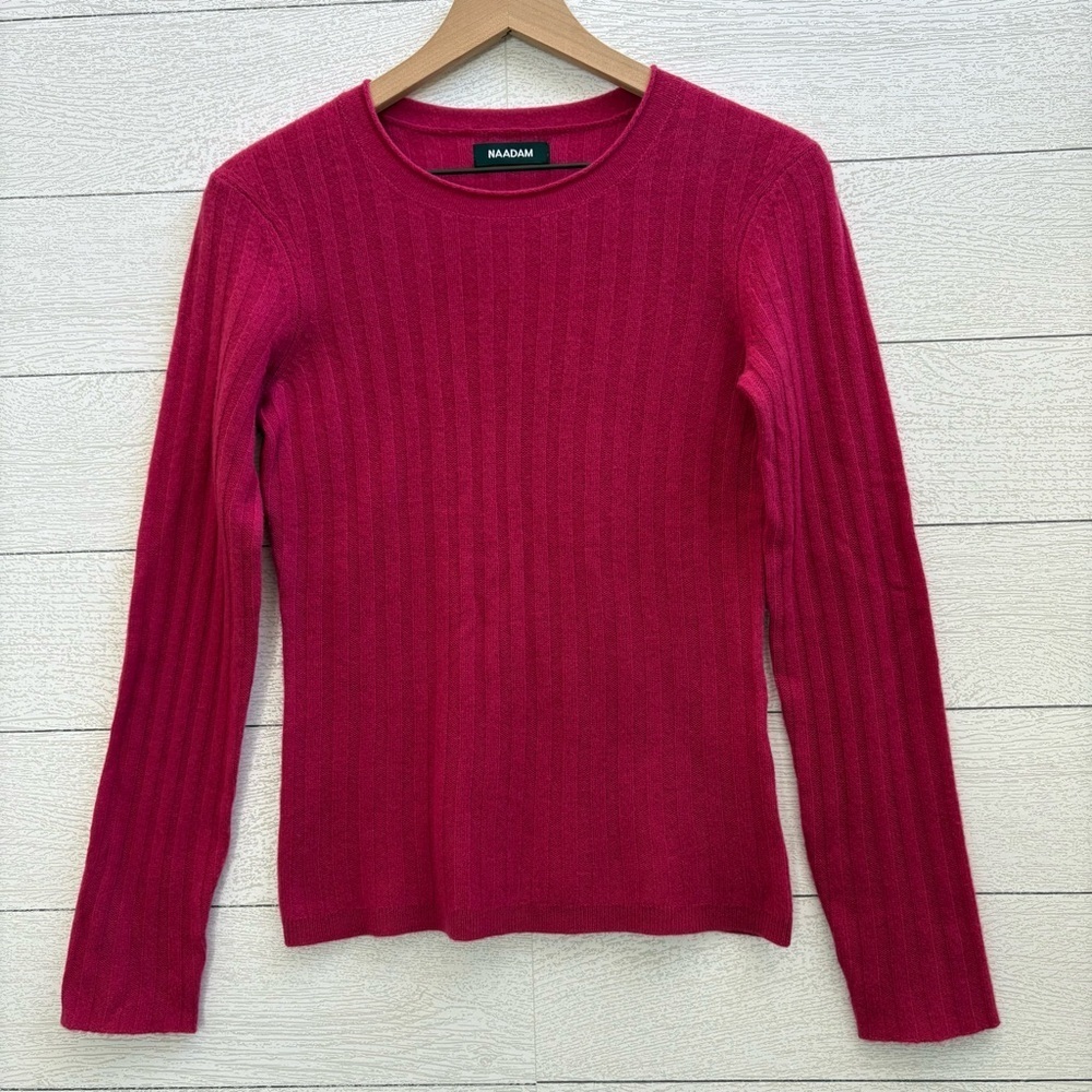 NAADAM Raspberry Pink Cashmere Ribbed Lightweight Sweater, Size XS - Picture 4 of 10